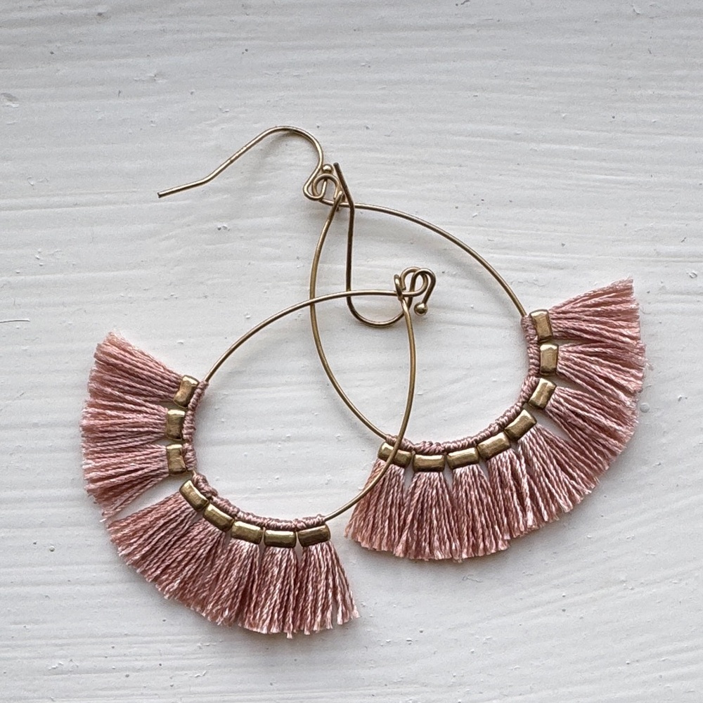 Elegant Pink Tassel fan Hoop Earrings